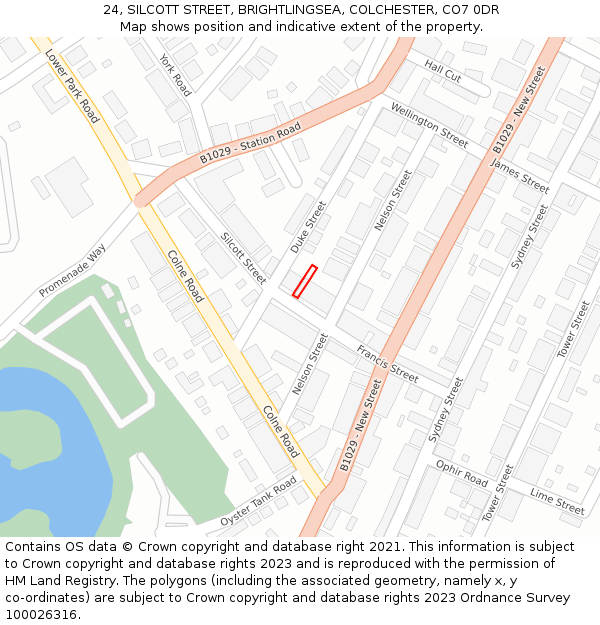 24, SILCOTT STREET, BRIGHTLINGSEA, COLCHESTER, CO7 0DR: Location map and indicative extent of plot