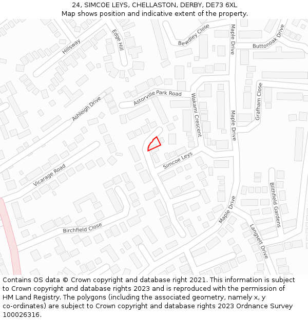24, SIMCOE LEYS, CHELLASTON, DERBY, DE73 6XL: Location map and indicative extent of plot