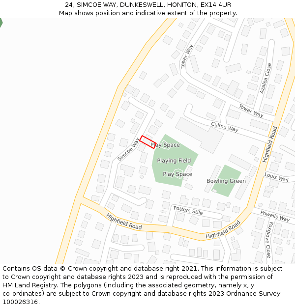 24, SIMCOE WAY, DUNKESWELL, HONITON, EX14 4UR: Location map and indicative extent of plot