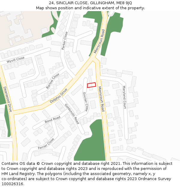 24, SINCLAIR CLOSE, GILLINGHAM, ME8 9JQ: Location map and indicative extent of plot
