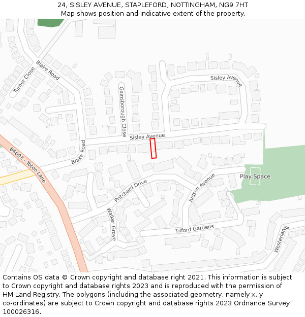 24, SISLEY AVENUE, STAPLEFORD, NOTTINGHAM, NG9 7HT: Location map and indicative extent of plot