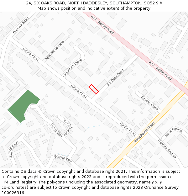 24, SIX OAKS ROAD, NORTH BADDESLEY, SOUTHAMPTON, SO52 9JA: Location map and indicative extent of plot