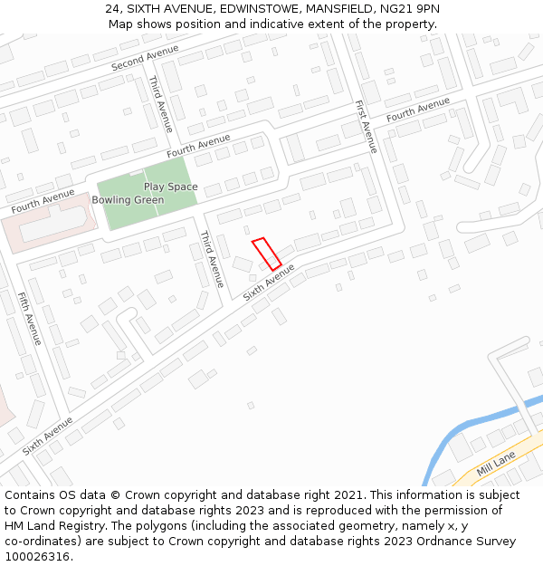 24, SIXTH AVENUE, EDWINSTOWE, MANSFIELD, NG21 9PN: Location map and indicative extent of plot