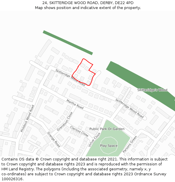 24, SKITTERIDGE WOOD ROAD, DERBY, DE22 4PD: Location map and indicative extent of plot