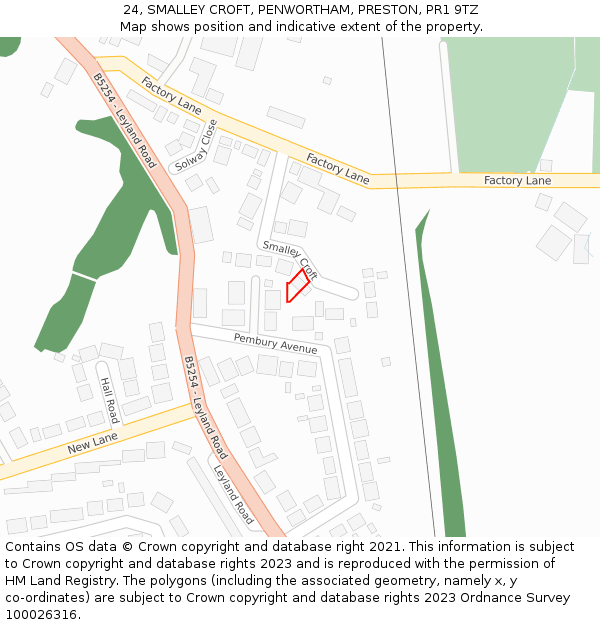 24, SMALLEY CROFT, PENWORTHAM, PRESTON, PR1 9TZ: Location map and indicative extent of plot