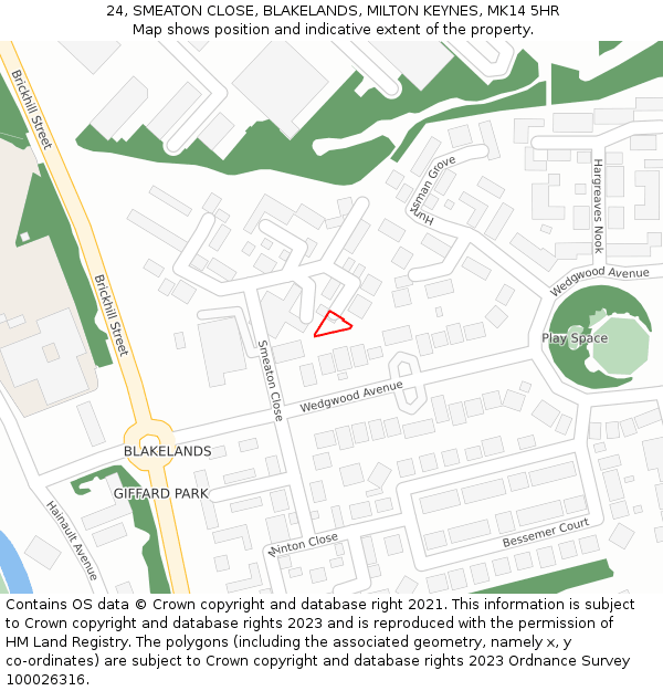 24, SMEATON CLOSE, BLAKELANDS, MILTON KEYNES, MK14 5HR: Location map and indicative extent of plot