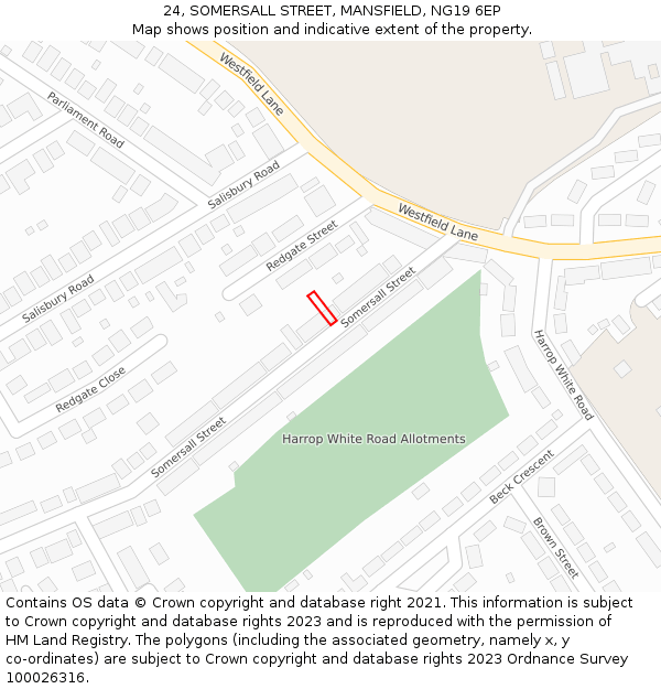 24, SOMERSALL STREET, MANSFIELD, NG19 6EP: Location map and indicative extent of plot