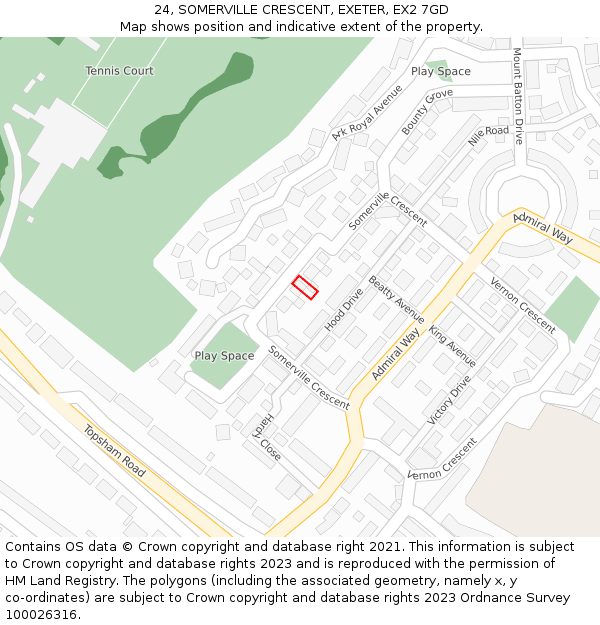 24, SOMERVILLE CRESCENT, EXETER, EX2 7GD: Location map and indicative extent of plot