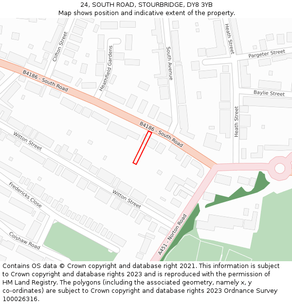 24, SOUTH ROAD, STOURBRIDGE, DY8 3YB: Location map and indicative extent of plot