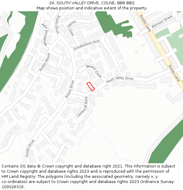 24, SOUTH VALLEY DRIVE, COLNE, BB8 8BQ: Location map and indicative extent of plot