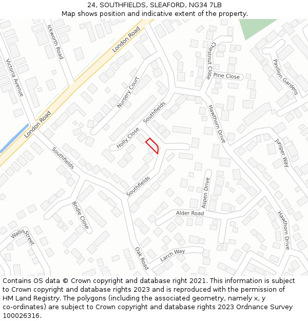 24, SOUTHFIELDS, SLEAFORD, NG34 7LB: Location map and indicative extent of plot