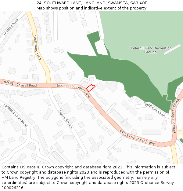 24, SOUTHWARD LANE, LANGLAND, SWANSEA, SA3 4QE: Location map and indicative extent of plot