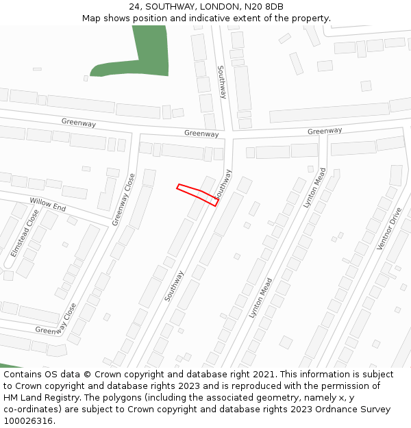 24, SOUTHWAY, LONDON, N20 8DB: Location map and indicative extent of plot