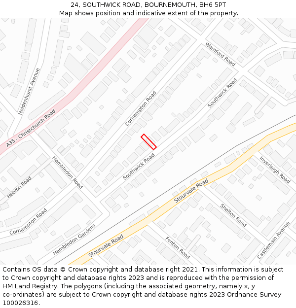 24, SOUTHWICK ROAD, BOURNEMOUTH, BH6 5PT: Location map and indicative extent of plot