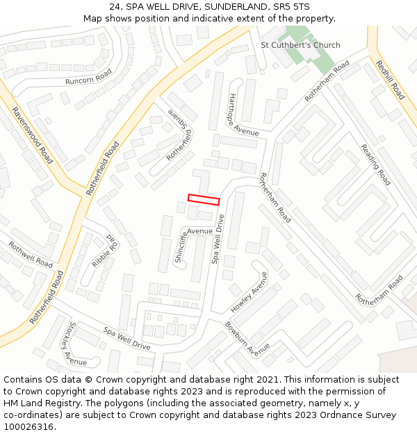 24, SPA WELL DRIVE, SUNDERLAND, SR5 5TS: Location map and indicative extent of plot