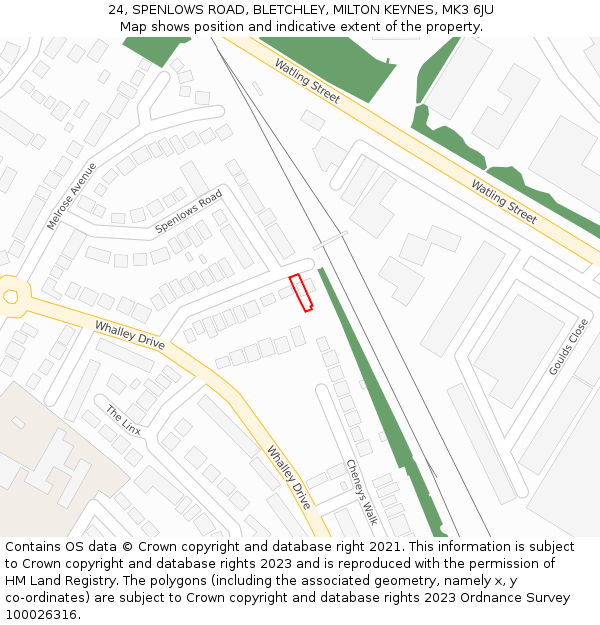 24, SPENLOWS ROAD, BLETCHLEY, MILTON KEYNES, MK3 6JU: Location map and indicative extent of plot