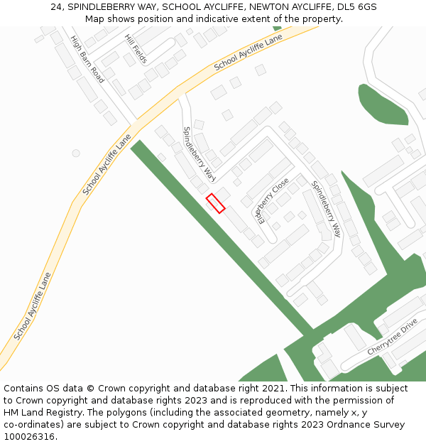 24, SPINDLEBERRY WAY, SCHOOL AYCLIFFE, NEWTON AYCLIFFE, DL5 6GS: Location map and indicative extent of plot