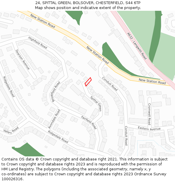 24, SPITTAL GREEN, BOLSOVER, CHESTERFIELD, S44 6TP: Location map and indicative extent of plot