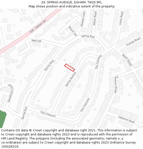 24, SPRING AVENUE, EGHAM, TW20 9PL: Location map and indicative extent of plot