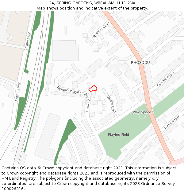 24, SPRING GARDENS, WREXHAM, LL11 2NX: Location map and indicative extent of plot