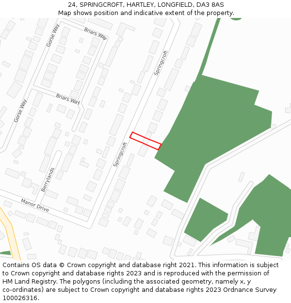 24, SPRINGCROFT, HARTLEY, LONGFIELD, DA3 8AS: Location map and indicative extent of plot