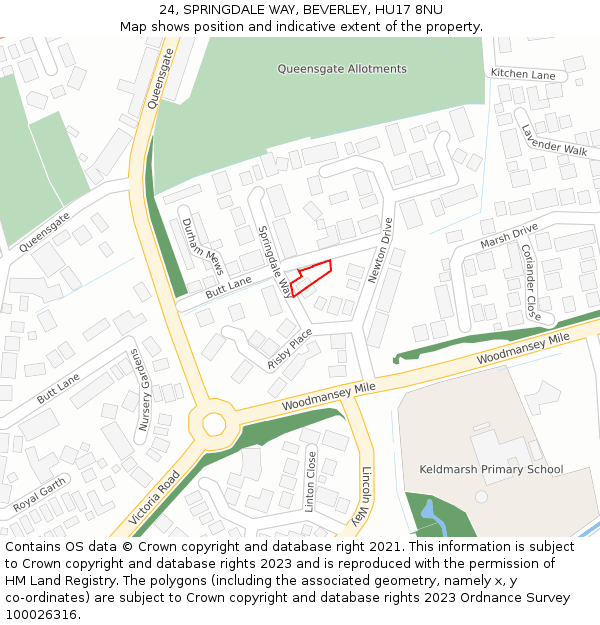 24, SPRINGDALE WAY, BEVERLEY, HU17 8NU: Location map and indicative extent of plot