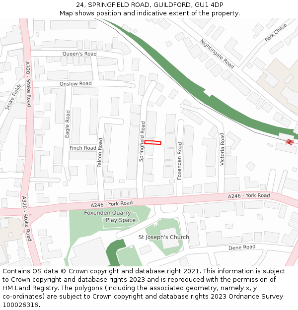 24, SPRINGFIELD ROAD, GUILDFORD, GU1 4DP: Location map and indicative extent of plot