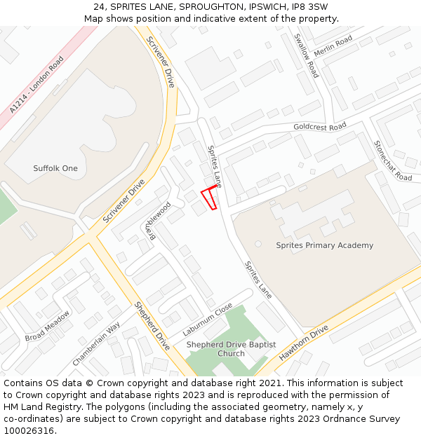 24, SPRITES LANE, SPROUGHTON, IPSWICH, IP8 3SW: Location map and indicative extent of plot