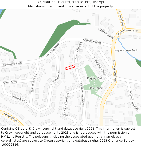 24, SPRUCE HEIGHTS, BRIGHOUSE, HD6 2JS: Location map and indicative extent of plot