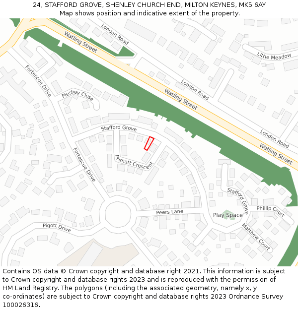 24, STAFFORD GROVE, SHENLEY CHURCH END, MILTON KEYNES, MK5 6AY: Location map and indicative extent of plot