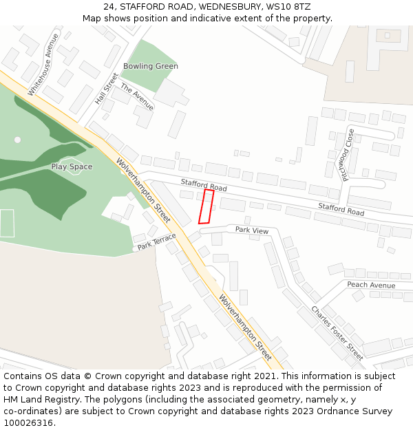 24, STAFFORD ROAD, WEDNESBURY, WS10 8TZ: Location map and indicative extent of plot