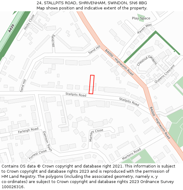 24, STALLPITS ROAD, SHRIVENHAM, SWINDON, SN6 8BG: Location map and indicative extent of plot