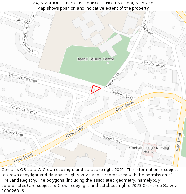 24, STANHOPE CRESCENT, ARNOLD, NOTTINGHAM, NG5 7BA: Location map and indicative extent of plot