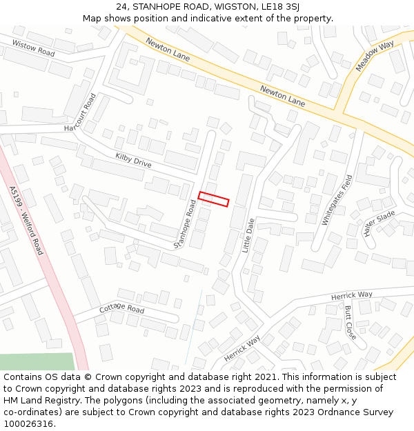 24, STANHOPE ROAD, WIGSTON, LE18 3SJ: Location map and indicative extent of plot
