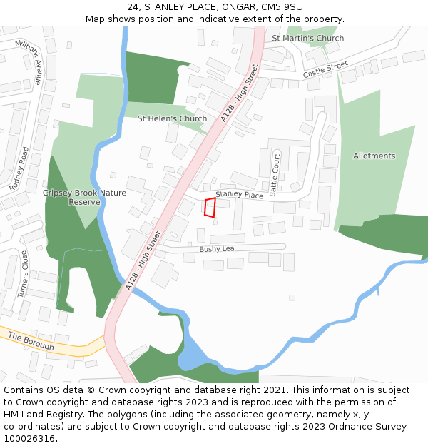 24, STANLEY PLACE, ONGAR, CM5 9SU: Location map and indicative extent of plot