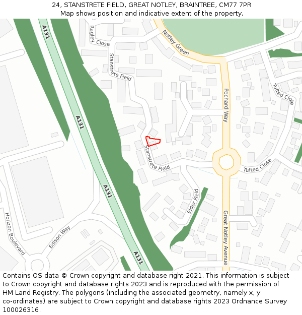 24, STANSTRETE FIELD, GREAT NOTLEY, BRAINTREE, CM77 7PR: Location map and indicative extent of plot