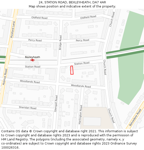 24, STATION ROAD, BEXLEYHEATH, DA7 4AR: Location map and indicative extent of plot