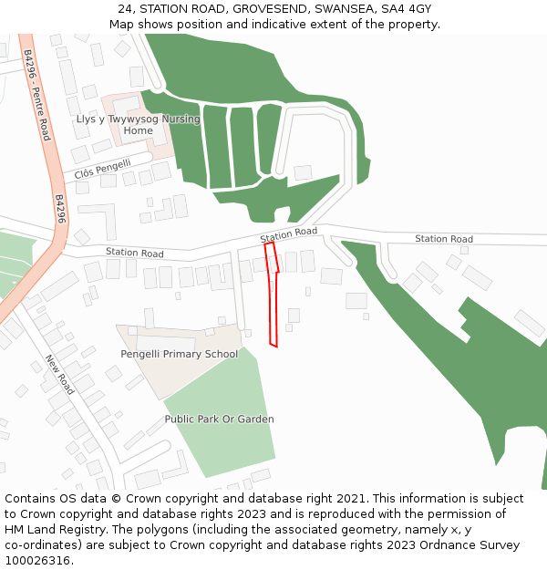 24, STATION ROAD, GROVESEND, SWANSEA, SA4 4GY: Location map and indicative extent of plot