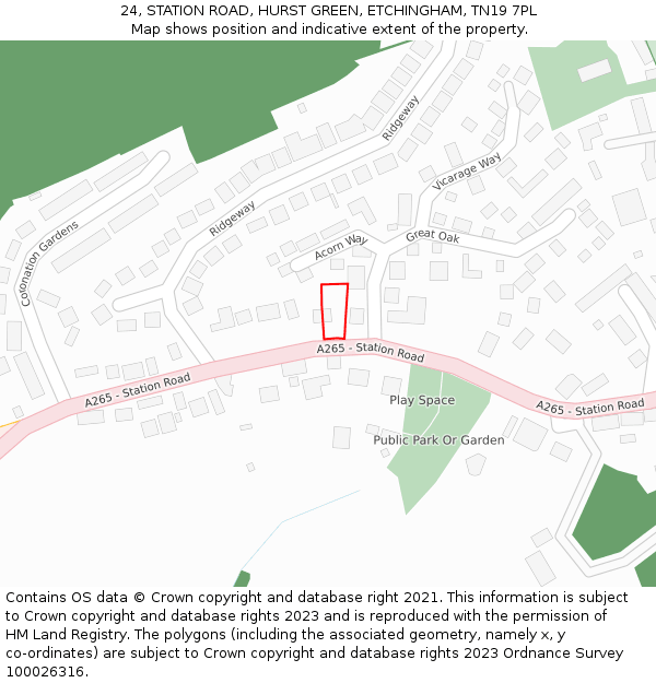 24, STATION ROAD, HURST GREEN, ETCHINGHAM, TN19 7PL: Location map and indicative extent of plot