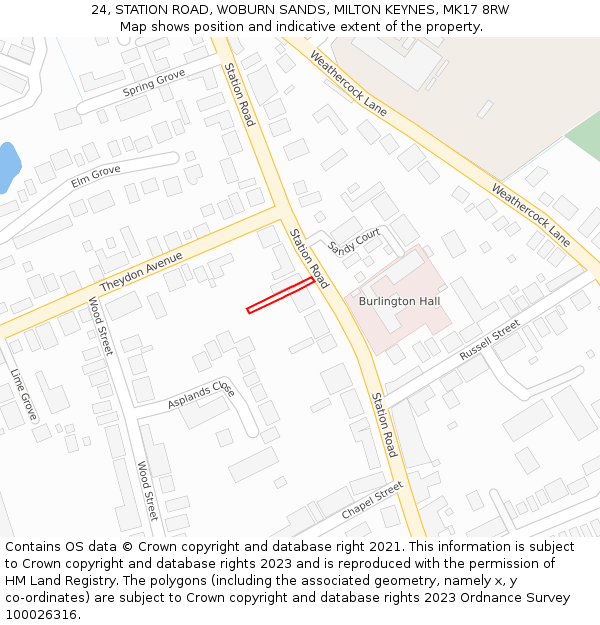 24, STATION ROAD, WOBURN SANDS, MILTON KEYNES, MK17 8RW: Location map and indicative extent of plot