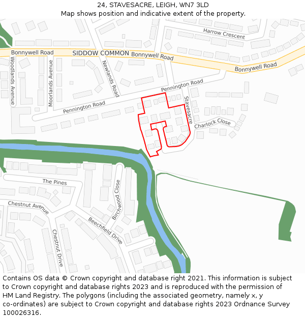 24, STAVESACRE, LEIGH, WN7 3LD: Location map and indicative extent of plot