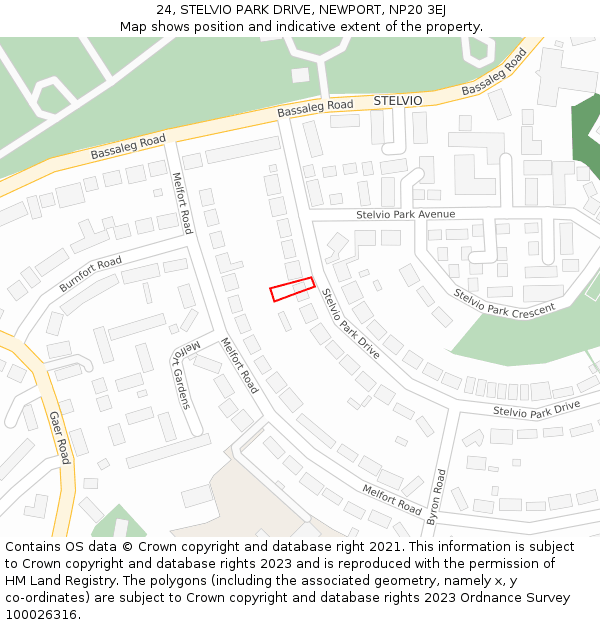 24, STELVIO PARK DRIVE, NEWPORT, NP20 3EJ: Location map and indicative extent of plot