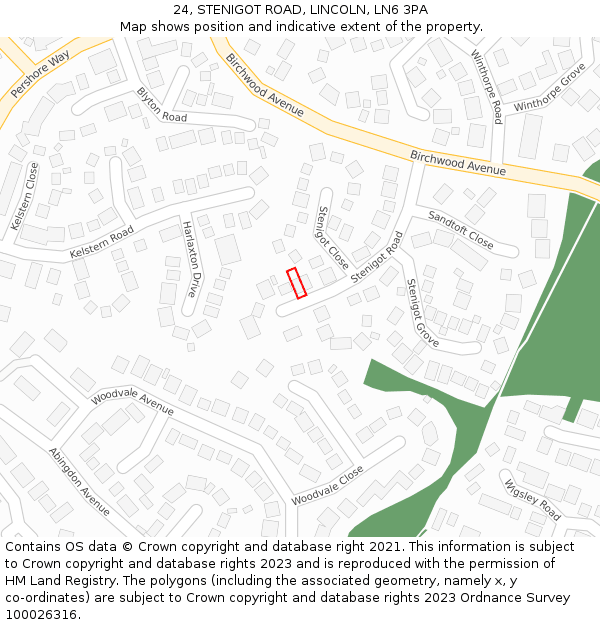 24, STENIGOT ROAD, LINCOLN, LN6 3PA: Location map and indicative extent of plot