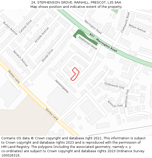 24, STEPHENSON GROVE, RAINHILL, PRESCOT, L35 9AA: Location map and indicative extent of plot