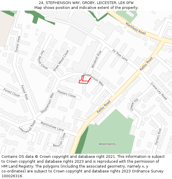 24, STEPHENSON WAY, GROBY, LEICESTER, LE6 0FW: Location map and indicative extent of plot