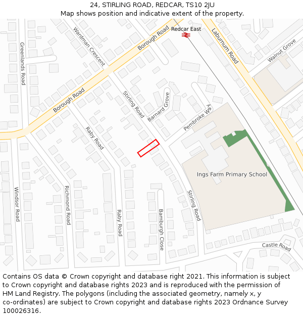 24, STIRLING ROAD, REDCAR, TS10 2JU: Location map and indicative extent of plot