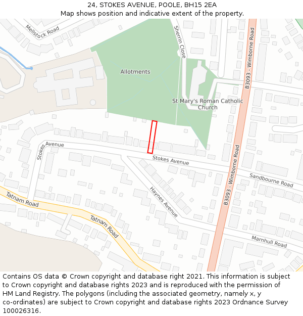 24, STOKES AVENUE, POOLE, BH15 2EA: Location map and indicative extent of plot