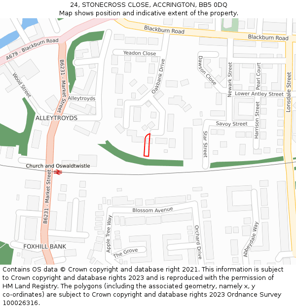 24, STONECROSS CLOSE, ACCRINGTON, BB5 0DQ: Location map and indicative extent of plot