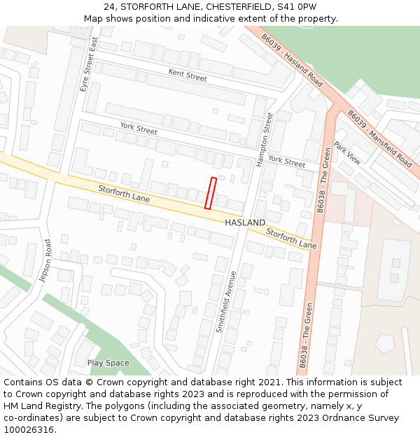 24, STORFORTH LANE, CHESTERFIELD, S41 0PW: Location map and indicative extent of plot