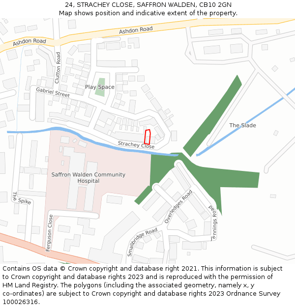 24, STRACHEY CLOSE, SAFFRON WALDEN, CB10 2GN: Location map and indicative extent of plot